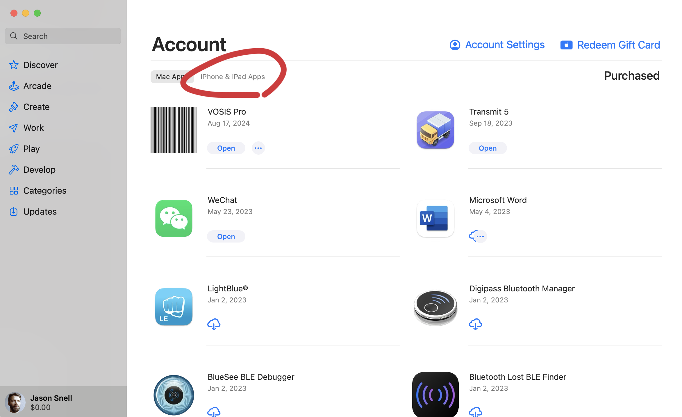 Click profile in App Store